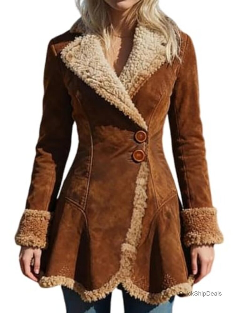 Womens Faux Leather Sherpa Lined Coat Faux Suede Jacket Winter Fleece